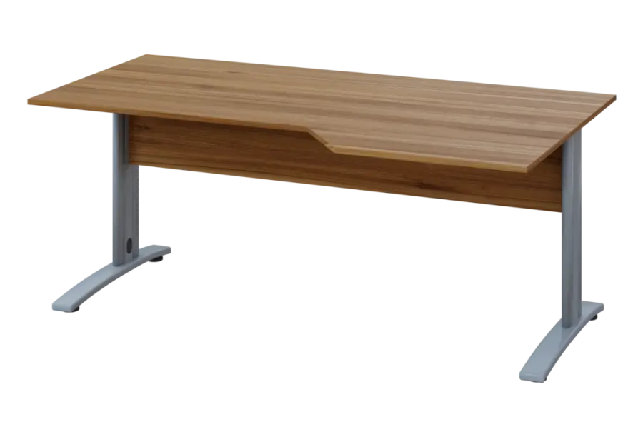 EZK 28 - 186 stůl kancelářský, rohový, pravý, kovová podnož stříbrná, deska 25 mm, široký 1800 mm, ořech světlý